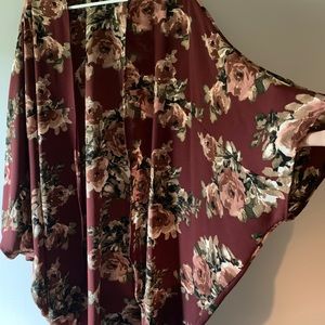 Burgundy floral kimono